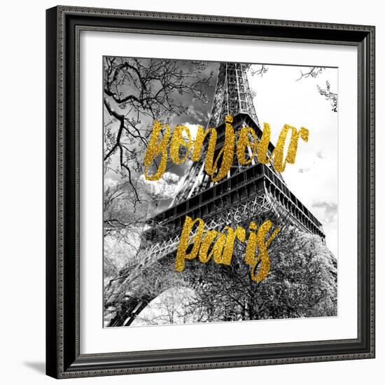 Paris Fashion Series - Bonjour Paris - Eiffel Tower-Philippe Hugonnard-Framed Photographic Print