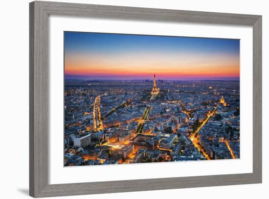 Paris, France at Sunset. Aerial View on the Eiffel Tower, Arc De Triomphe, Les Invalides Etc.-Michal Bednarek-Framed Photographic Print