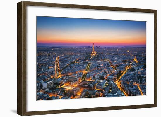 Paris, France at Sunset. Aerial View on the Eiffel Tower, Arc De Triomphe, Les Invalides Etc.-Michal Bednarek-Framed Photographic Print