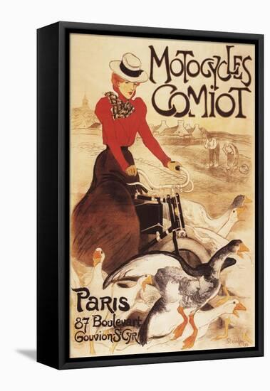 Paris, France - Comiot Motocycles Woman and Geese Promo Poster-Lantern Press-Framed Stretched Canvas