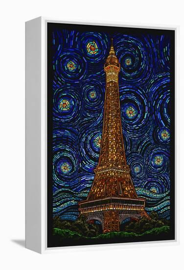 Paris, France - Eiffel Tower Mosaic-Lantern Press-Framed Stretched Canvas