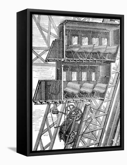 Paris, France - La Tour Eiffel, Roux Elevator-A. Hugel-Framed Stretched Canvas