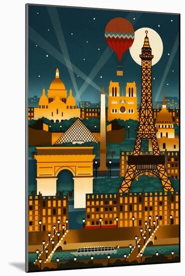 Paris, France - Retro Skyline (no text)-Lantern Press-Mounted Art Print