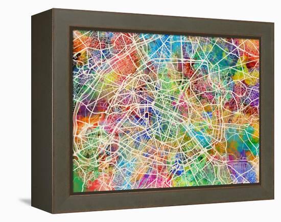 Paris France Street Map-Michael Tompsett-Framed Stretched Canvas