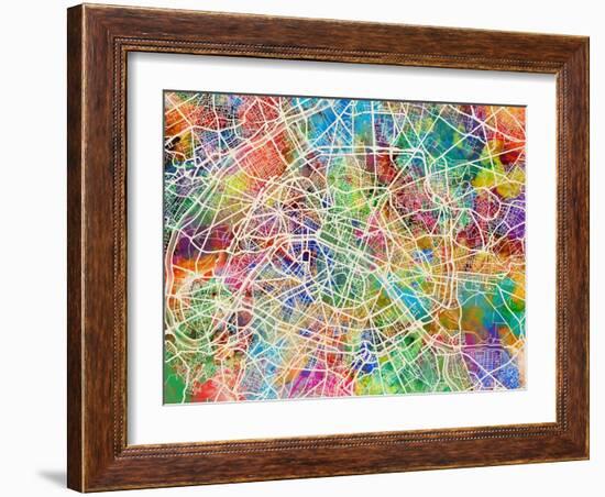 Paris France Street Map-Michael Tompsett-Framed Art Print