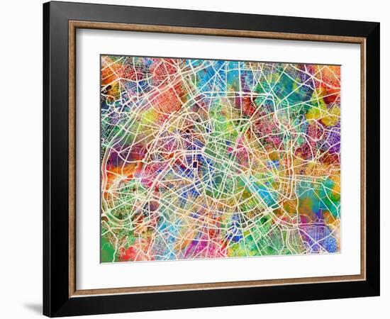 Paris France Street Map-Michael Tompsett-Framed Art Print