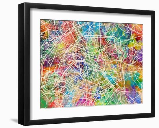 Paris France Street Map-Michael Tompsett-Framed Art Print