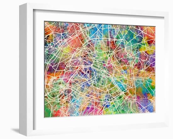 Paris France Street Map-Michael Tompsett-Framed Art Print