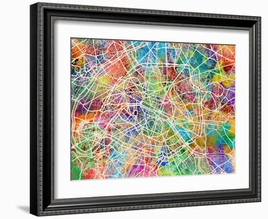 Paris France Street Map-Michael Tompsett-Framed Art Print