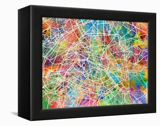 Paris France Street Map-Tompsett Michael-Framed Stretched Canvas