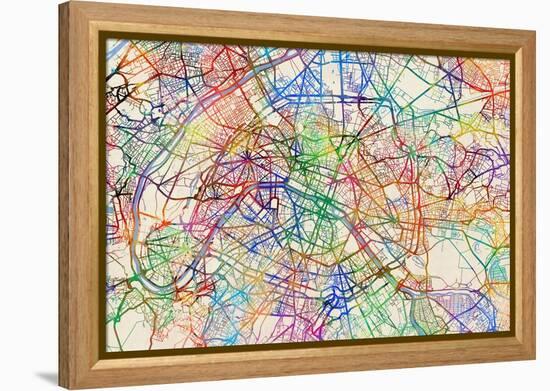 Paris France Street Map-Michael Tompsett-Framed Stretched Canvas