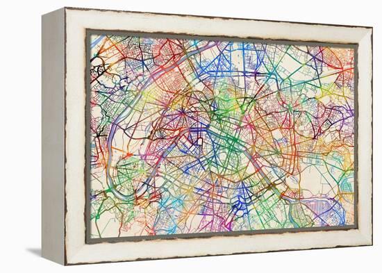 Paris France Street Map-Michael Tompsett-Framed Stretched Canvas