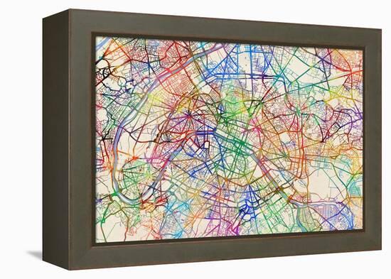 Paris France Street Map-Michael Tompsett-Framed Stretched Canvas