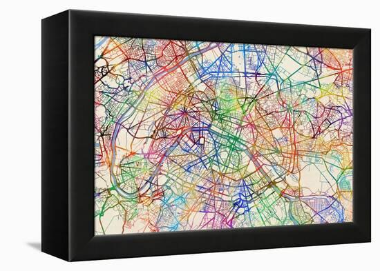 Paris France Street Map-Michael Tompsett-Framed Stretched Canvas