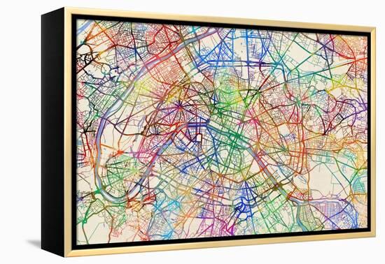 Paris France Street Map-Michael Tompsett-Framed Stretched Canvas