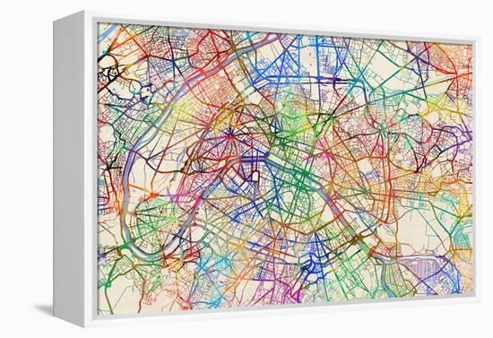 Paris France Street Map-Michael Tompsett-Framed Stretched Canvas