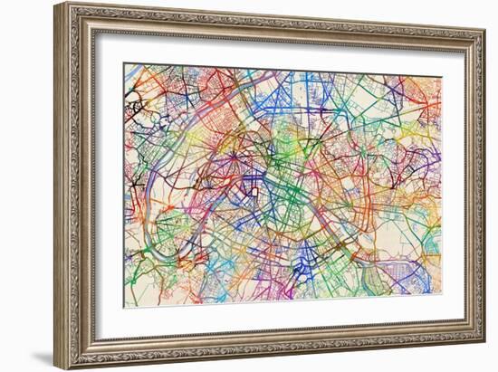 Paris France Street Map-Michael Tompsett-Framed Art Print