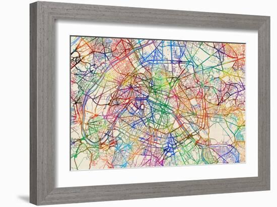 Paris France Street Map-Michael Tompsett-Framed Art Print