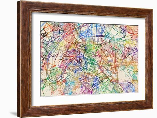 Paris France Street Map-Michael Tompsett-Framed Art Print