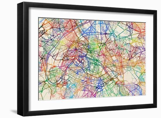 Paris France Street Map-Michael Tompsett-Framed Art Print