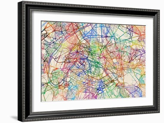 Paris France Street Map-Michael Tompsett-Framed Art Print