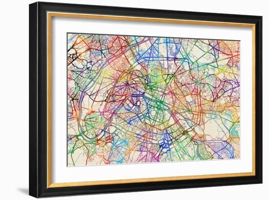 Paris France Street Map-Michael Tompsett-Framed Art Print