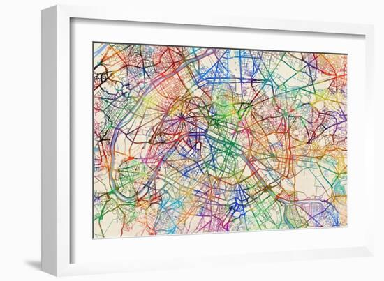 Paris France Street Map-Michael Tompsett-Framed Premium Giclee Print