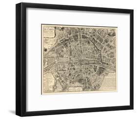 Paris, France, Vintage Map-null-Framed Giclee Print