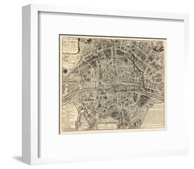 Paris, France, Vintage Map-null-Framed Giclee Print