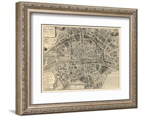 Paris, France, Vintage Map-null-Framed Giclee Print