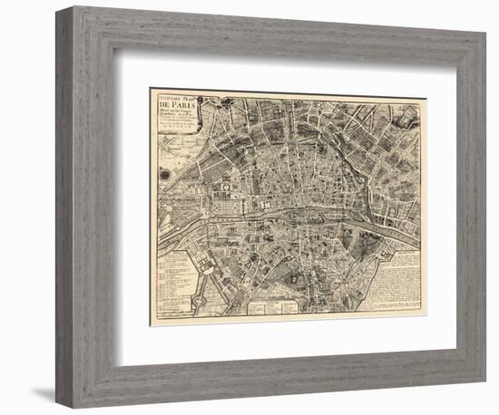 Paris, France, Vintage Map-null-Framed Giclee Print