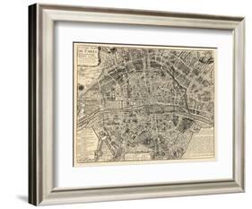 Paris, France, Vintage Map-null-Framed Giclee Print