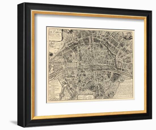 Paris, France, Vintage Map--Framed Giclee Print