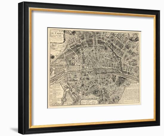 Paris, France, Vintage Map-null-Framed Giclee Print