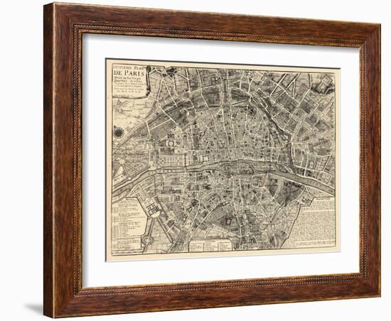 Paris, France, Vintage Map-null-Framed Giclee Print