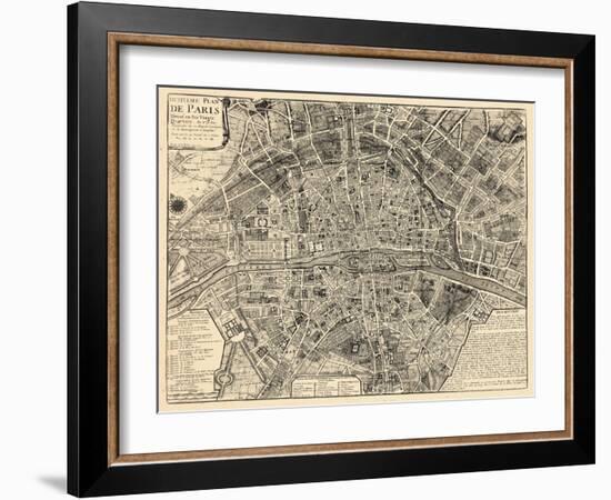 Paris, France, Vintage Map-null-Framed Giclee Print