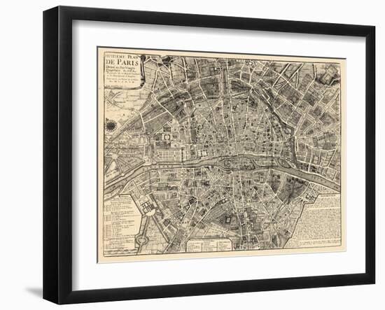 Paris, France, Vintage Map-null-Framed Giclee Print