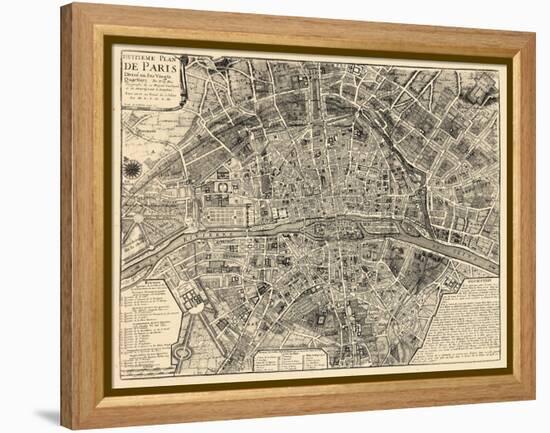 Paris, France, Vintage Map-null-Framed Premier Image Canvas