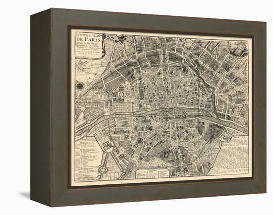 Paris, France, Vintage Map-null-Framed Premier Image Canvas