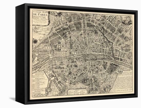 Paris, France, Vintage Map-null-Framed Premier Image Canvas