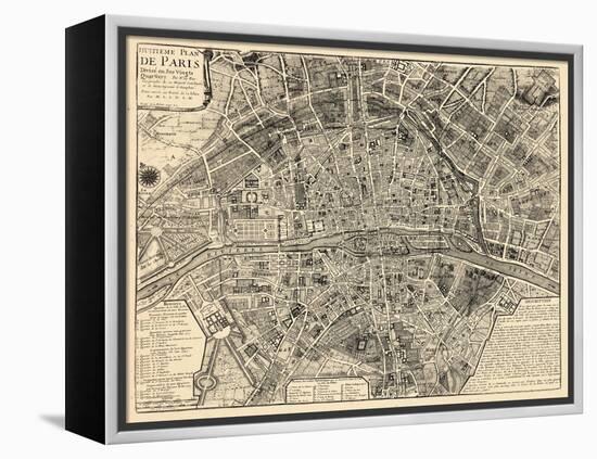 Paris, France, Vintage Map-null-Framed Premier Image Canvas