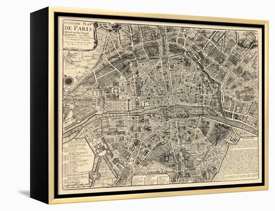 Paris, France, Vintage Map-null-Framed Premier Image Canvas