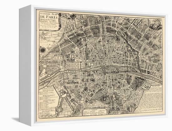 Paris, France, Vintage Map-null-Framed Premier Image Canvas