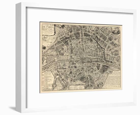 Paris, France, Vintage Map-null-Framed Premium Giclee Print