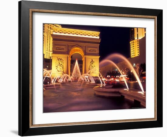 Paris Hotel and Casino Fountains in Front of L'Arc de Triumph Replica, Las Vegas, Nevada, USA-Brent Bergherm-Framed Photographic Print