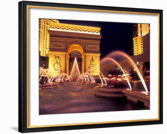 Paris Hotel and Casino Fountains in Front of L'Arc de Triumph Replica, Las Vegas, Nevada, USA-Brent Bergherm-Framed Photographic Print