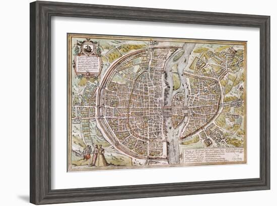 Paris Map, 1581-Georg Braun-Framed Giclee Print