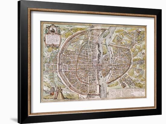 Paris Map, 1581-Georg Braun-Framed Giclee Print