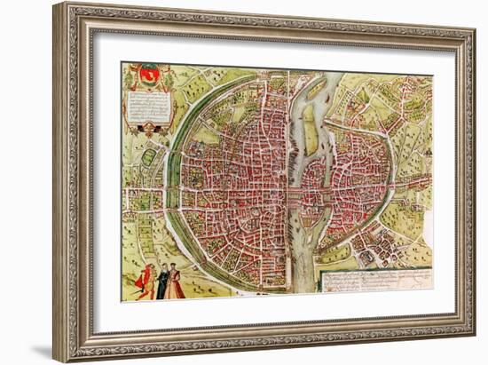 Paris Map from "Civitates Orbis Terrarrum" by Georg Braun and Franz Hogenbergh, French, 1572-1617-Georg Braun-Framed Giclee Print