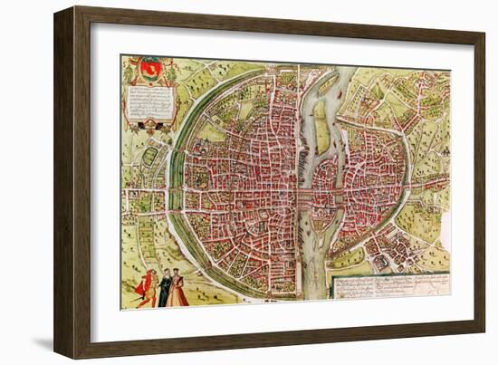 Paris Map from "Civitates Orbis Terrarrum" by Georg Braun and Franz Hogenbergh, French, 1572-1617-Georg Braun-Framed Giclee Print